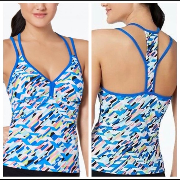 NWT Go Gossip Tankini Swim Top Small or Medium Crossed Signals Racerback Blue - Picture 1 of 14